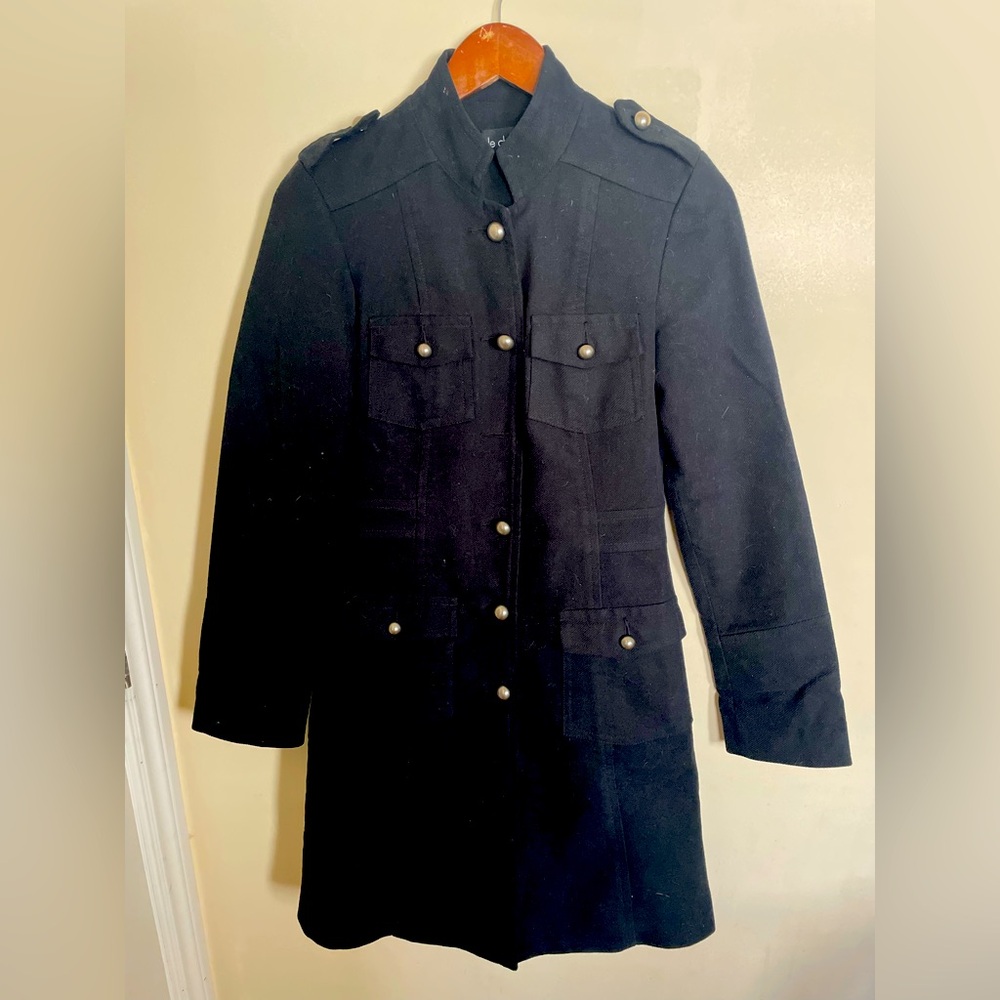 Woman’s Le Chateau full length, Black Military Style Coat